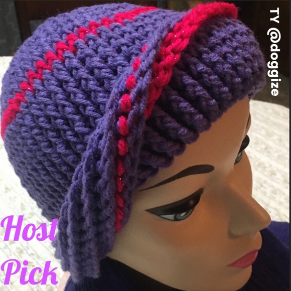 Handmade Victorian Cloche Look Crocheted Hat Purple and Fuchsia - Picture 8 of 11